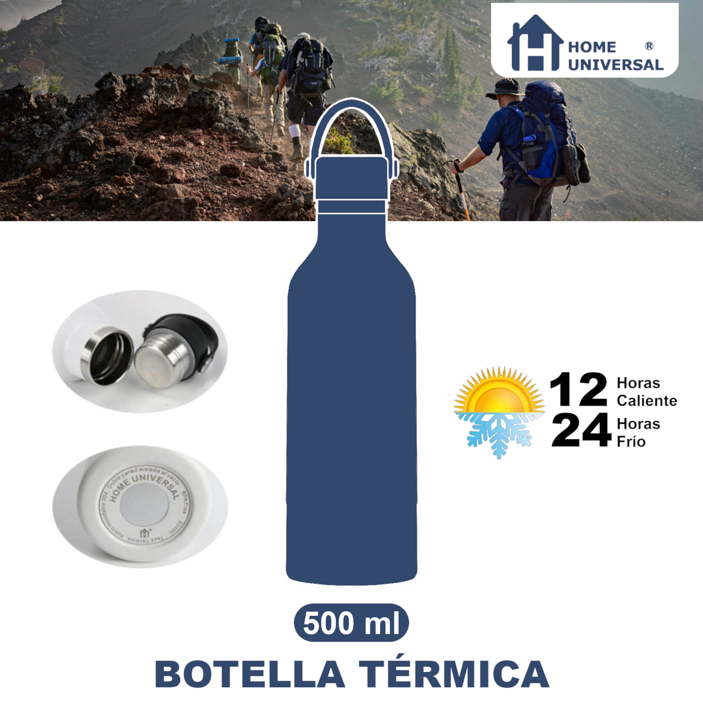 Home Universal® Botella Térmica 500ml de Acero Inoxidable | 12h y Frías 24h | Doble Pared | Mantiene Frío y Caliente por Horas | Antiderrames, Ligera e Ideal para Deporte, Oficina y Viajes - (Rojo)