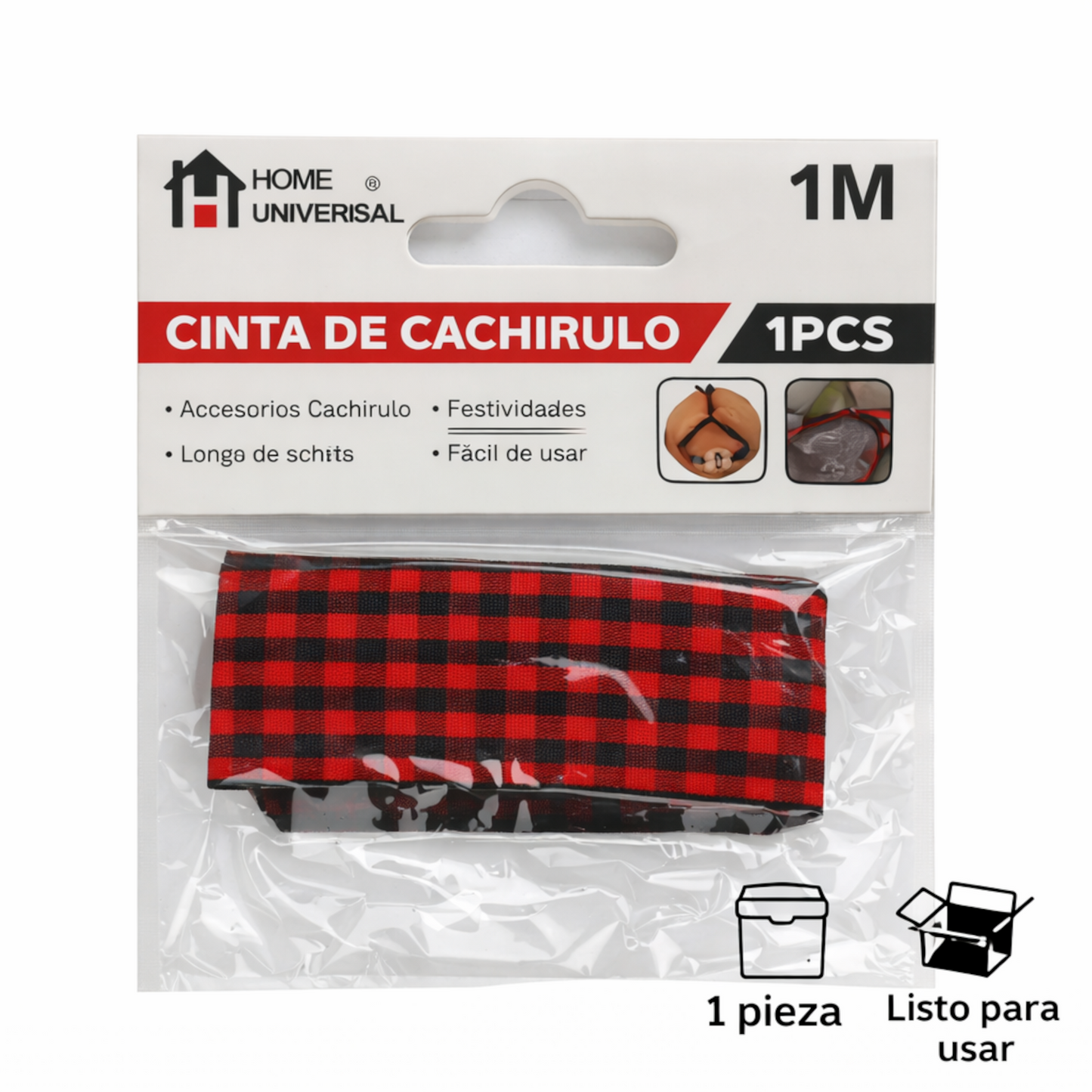 Home Universal® Cinta de Cachirulo 1 Metro de largo y 2,5 cm de ancho – Roja y Negra – Pulsera Tradicional para Fiestas del Pilar Zaragoza – Cinta Cuadros Aragoneses
