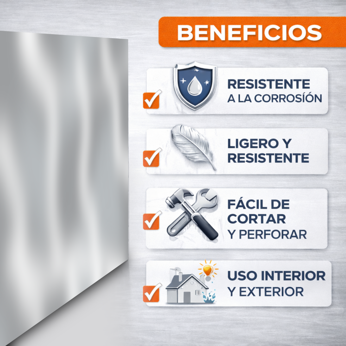 Home Universal® Chapa Acero inoxidable Superficie Liso, Estriada, Perforación Cuadrifolio – Lámina Metálica Resistente Anticorrosión para Bricolaje e Industria-Liso  (50X50CM - 0.5MM)