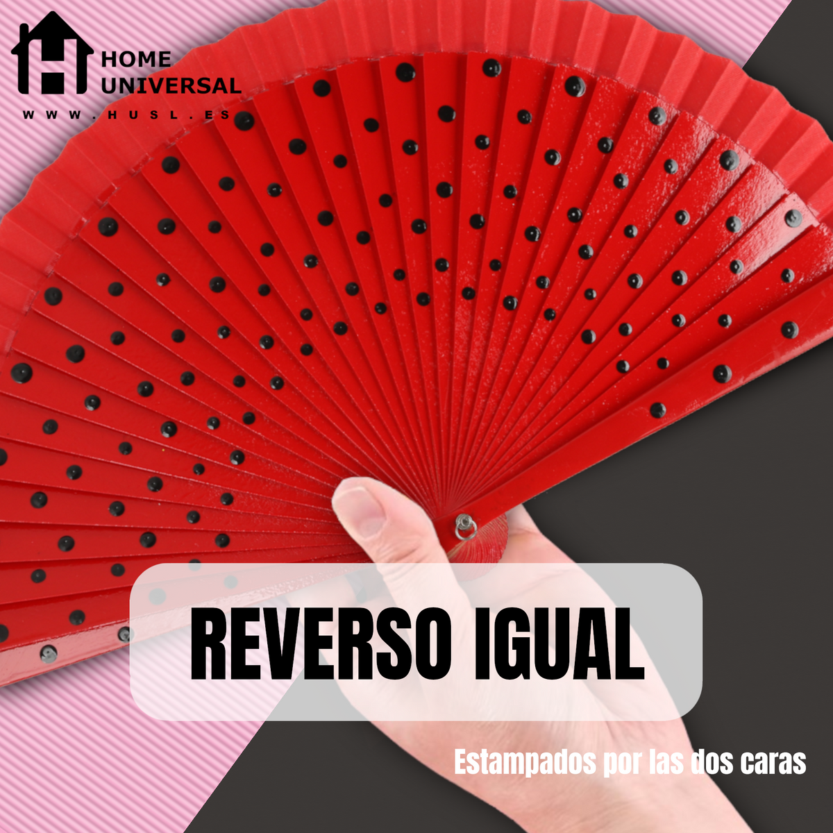 Home Universal® Pack de 1/2 Abanicos de Madera Lacados, Disponibles en Varios Colores y Tamaños, Abanico Flamenco Español para Bodas, Ferias, Fiestas, Comuniones y Eventos (19 cm, Rojo Con Lunar Negro)