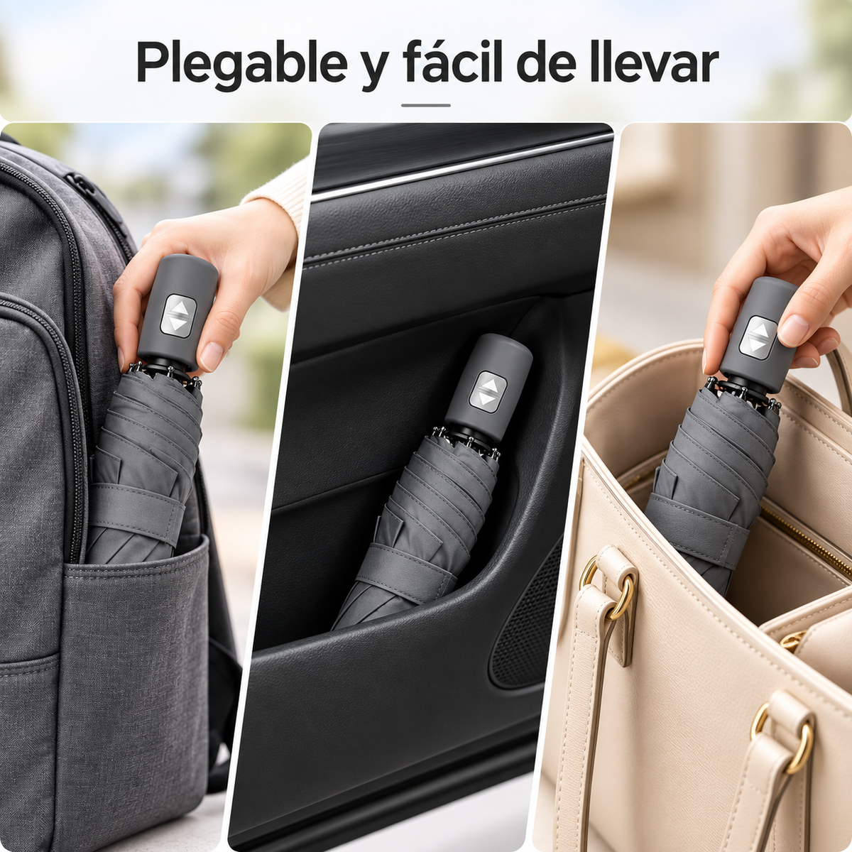Home Universal® Paraguas Automático Plegable Grande, Compacto y Resistente, para Lluvia y Sol (Automático Apertura y Cierre (Gris))