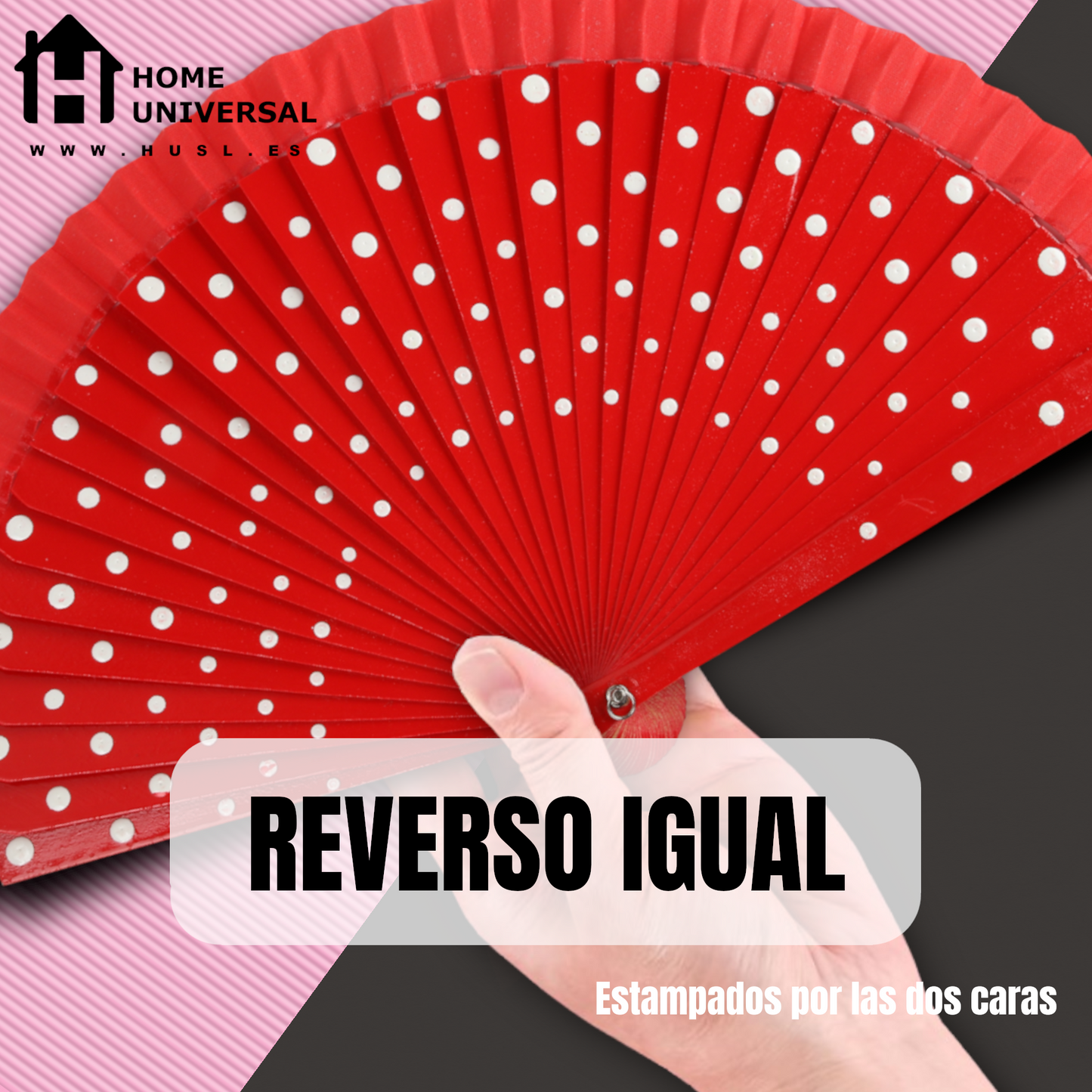 Home Universal® Pack de 1/2 Abanicos de Madera Lacados, Disponibles en Varios Colores y Tamaños, Abanico Flamenco Español para Bodas, Ferias, Fiestas, Comuniones y Eventos (19 cm, Rojo Con Lunar Blanco)