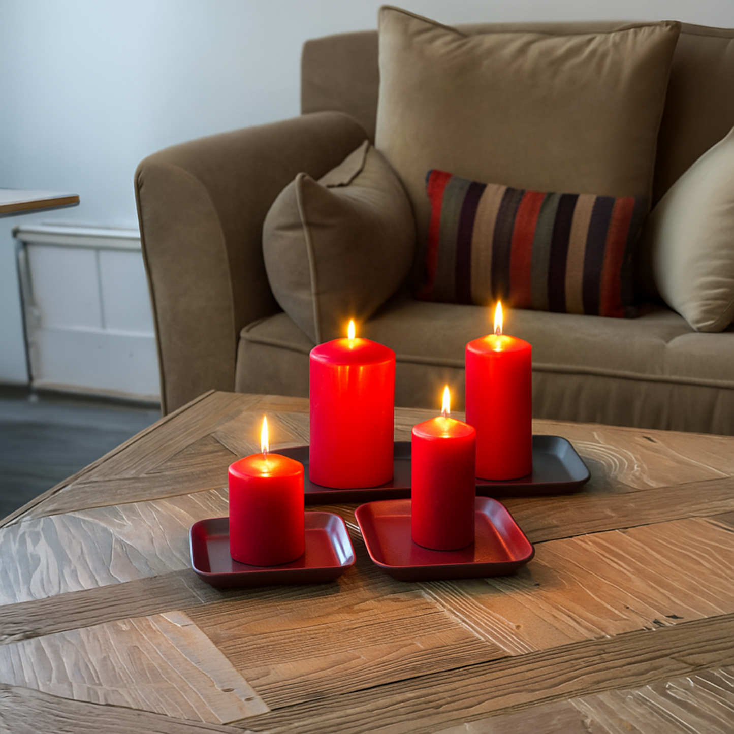 Home Universal® Pack de 2 Velas Lumar Decorativas sin Aroma – Velas Blancas o Rojas de Distintos Tamaños, Ideales para Decoración del Hogar, Bodas, Centros de Mesa y Eventos Elegantes (15X9CM - 710g (2 Unidades · Rojo))