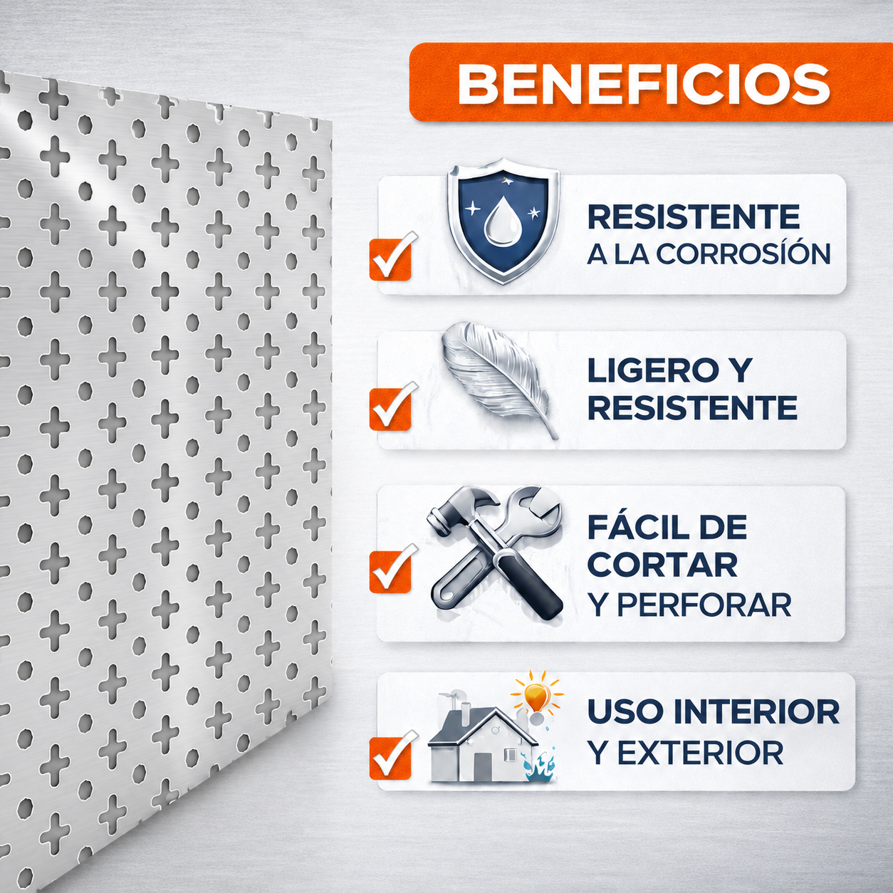 Home Universal® Chapa Acero inoxidable Superficie Liso, Estriada, Perforación Cuadrifolio – Lámina Metálica Resistente Anticorrosión para Bricolaje e Industria-Perforación Cuadrifolio  (25X50CM - 1MM)