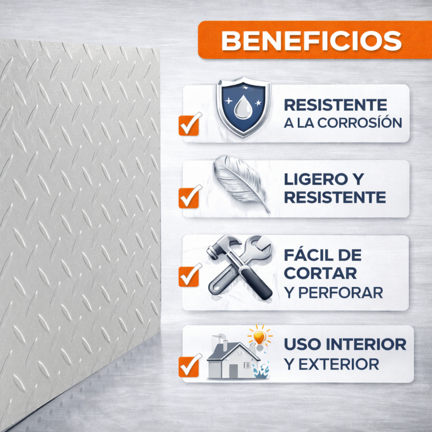 Home Universal® Chapa Acero inoxidable Superficie Liso, Estriada, Perforación Cuadrifolio – Lámina Metálica Resistente Anticorrosión para Bricolaje e Industria-Estriada  (50X50CM - 1MM)
