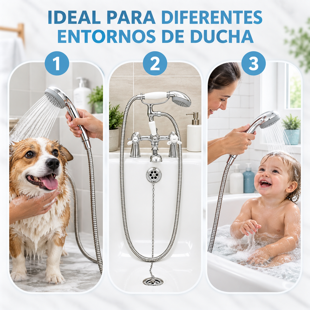 Home Universal® Manguera de Ducha Universal G1/2 – Flexible, Antienredos y Fácil de Instalar, Compatible con la Mayoría de Duchas (Plata Acero (2.5m))
