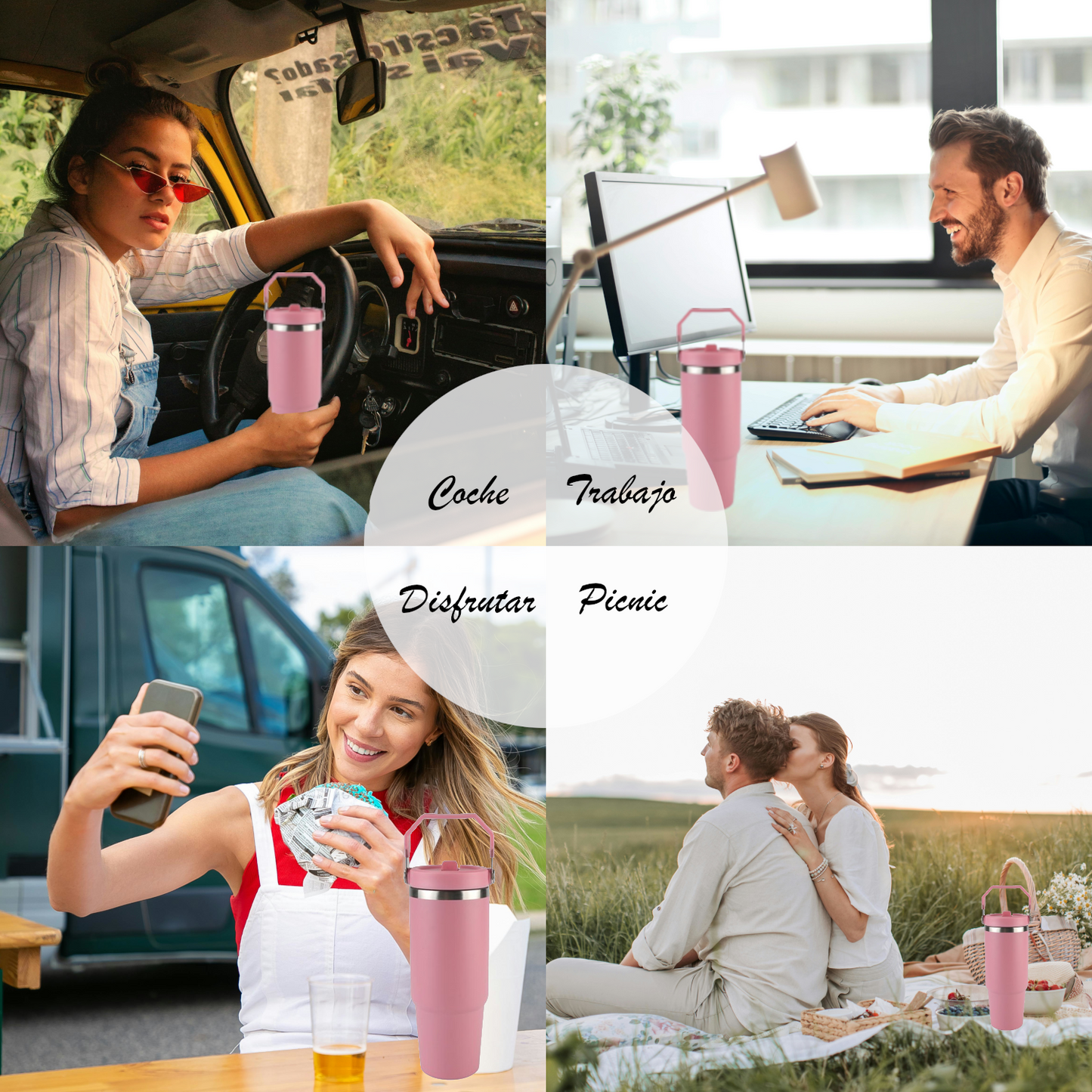 Home Universal ® Vaso térmico 890 ml | Botella de Agua Térmica 0,89L con Pajita | Acero Inoxidable sin BPA | Mantiene Frío 24h y Calor 12h | Termo Reutilizable Fácil de Llevar y Apto Lavavajillas (Violeta)