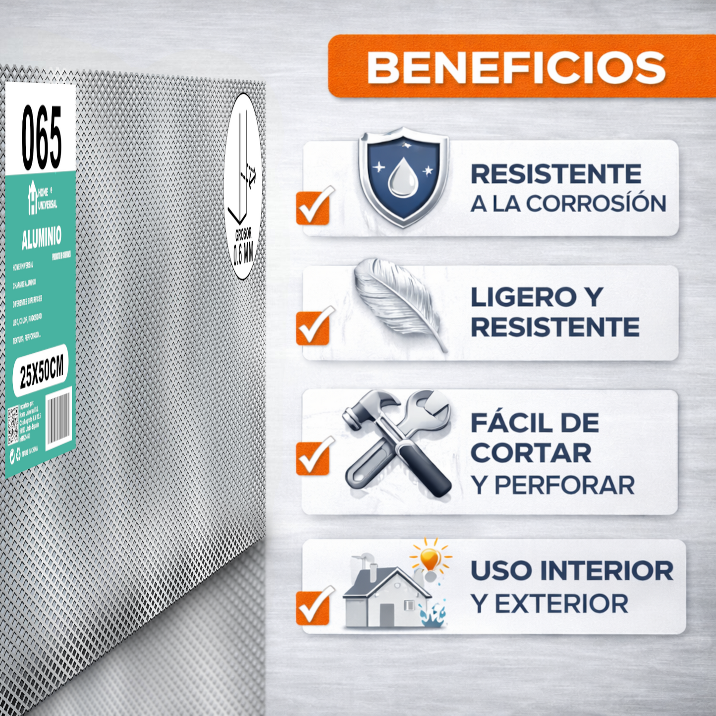 ome Universal® Chapa de Aluminio Estriada, Lisa, Malla y Perforada (Cuadrada, Ovalada, Redonda), Rugosa – Lámina Metálica Resistente Anticorrosión para Bricolaje e Industria Superficie (Malla) - Malla-5X10MM (25X50CM - 0.6MM)