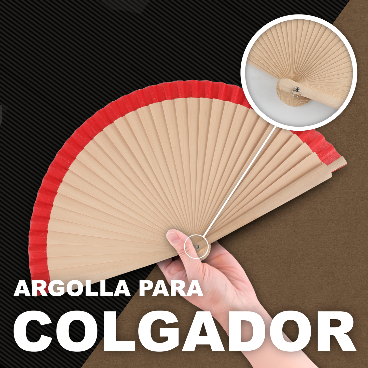 Home Universal® Pack de 1/2 Abanicos de Madera, Disponibles en Varios Colores y Tamaños, Abanico Flamenco Español para Bodas, Ferias, Fiestas, Comuniones y Eventos (23 cm, Madera y Roja)
