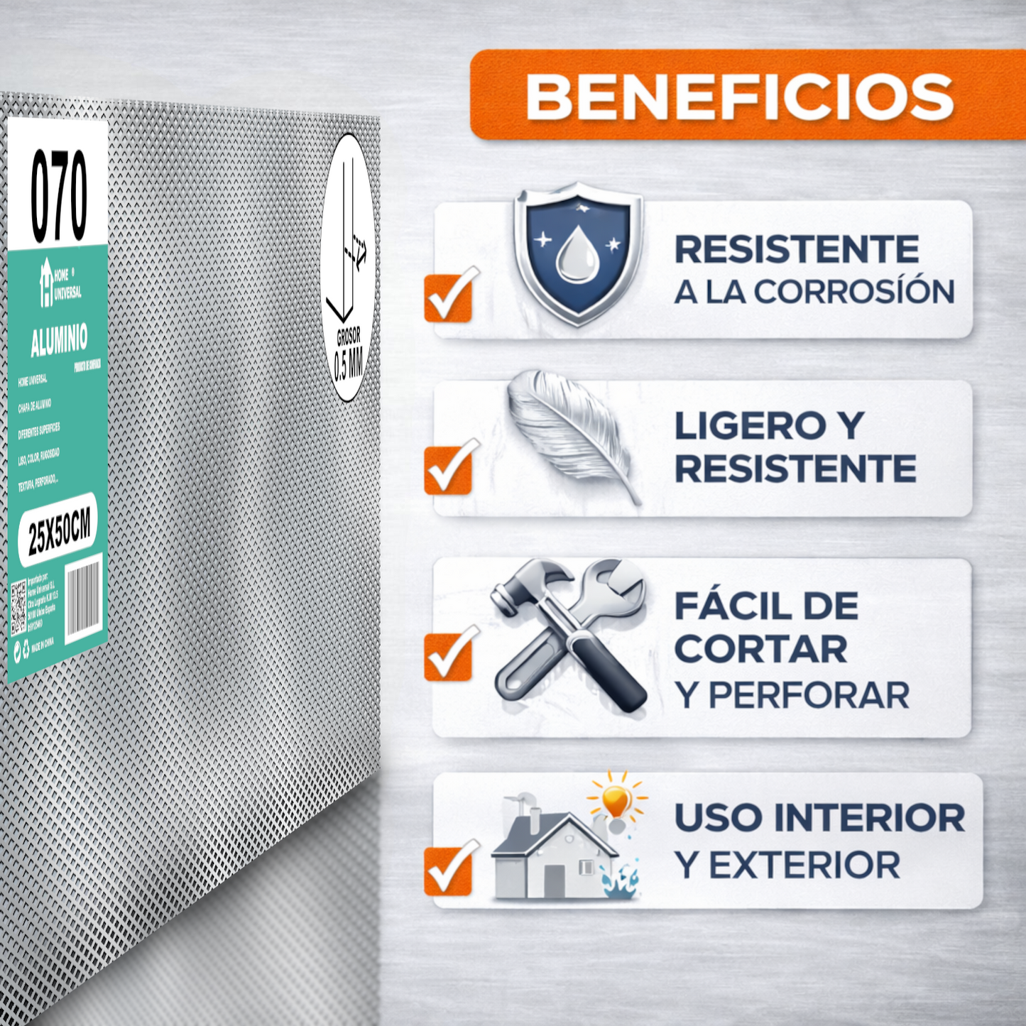 ome Universal® Chapa de Aluminio Estriada, Lisa, Malla y Perforada (Cuadrada, Ovalada, Redonda), Rugosa – Lámina Metálica Resistente Anticorrosión para Bricolaje e Industria Superficie (Malla) - Malla-4X8MM (25X50CM - 0.5MM)