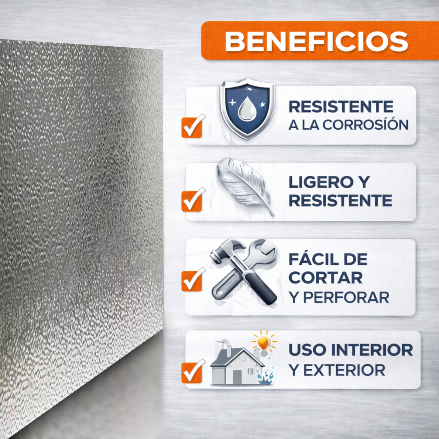 ome Universal® Chapa de Aluminio Estriada, Lisa, Malla y Perforada (Cuadrada, Ovalada, Redonda), Rugosa – Lámina Metálica Resistente Anticorrosión para Bricolaje e Industria Superficie (Rugosidad) - Plateado (25X50CM - 0.6MM)