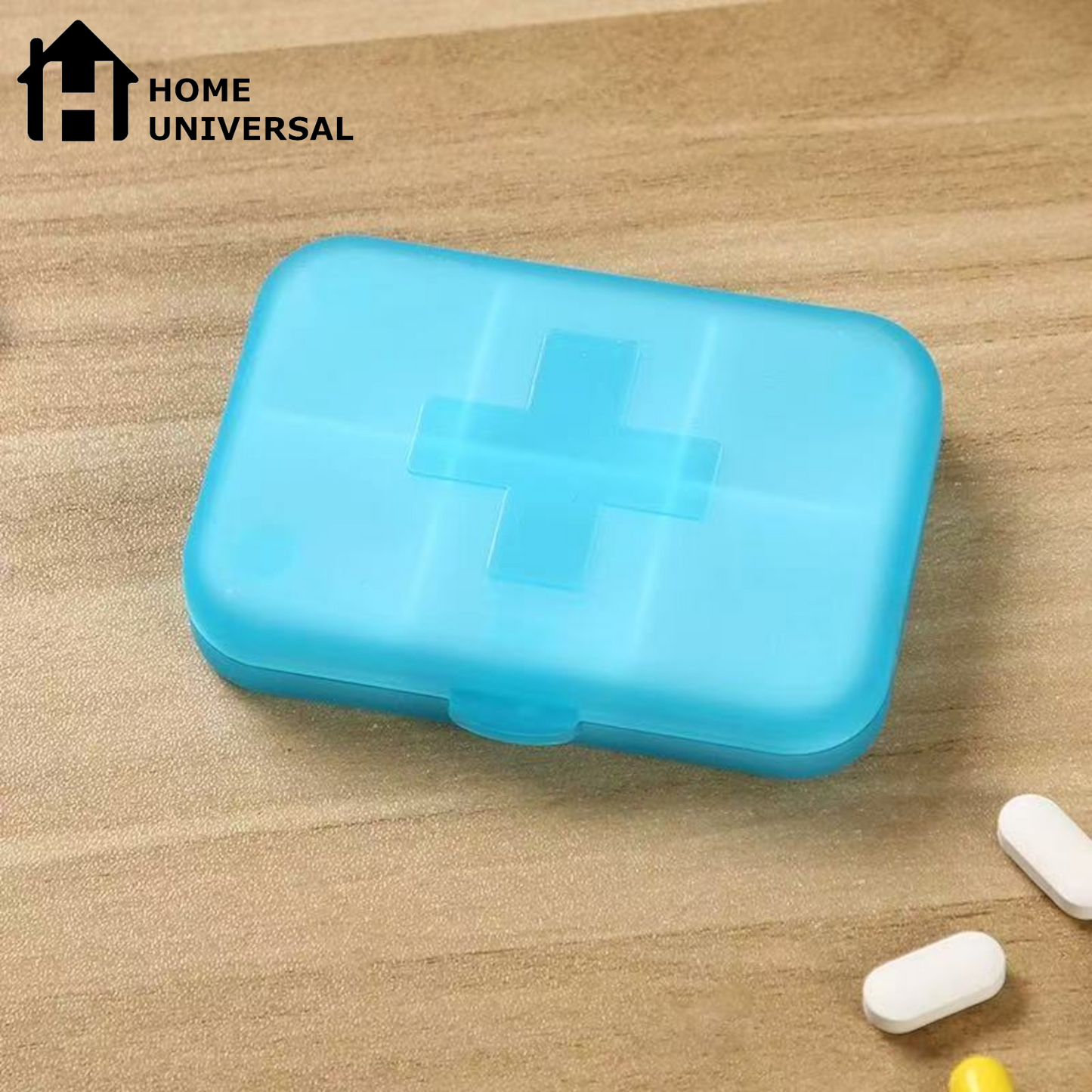 Home Universal® Pastillero portátil y semanal con 6, 7 o 28 compartimentos | Caja organizadora de pastillas con cortador integrado – Diferentes colores y formatos (Pastillero portátil 6 compartimentos - Azul)