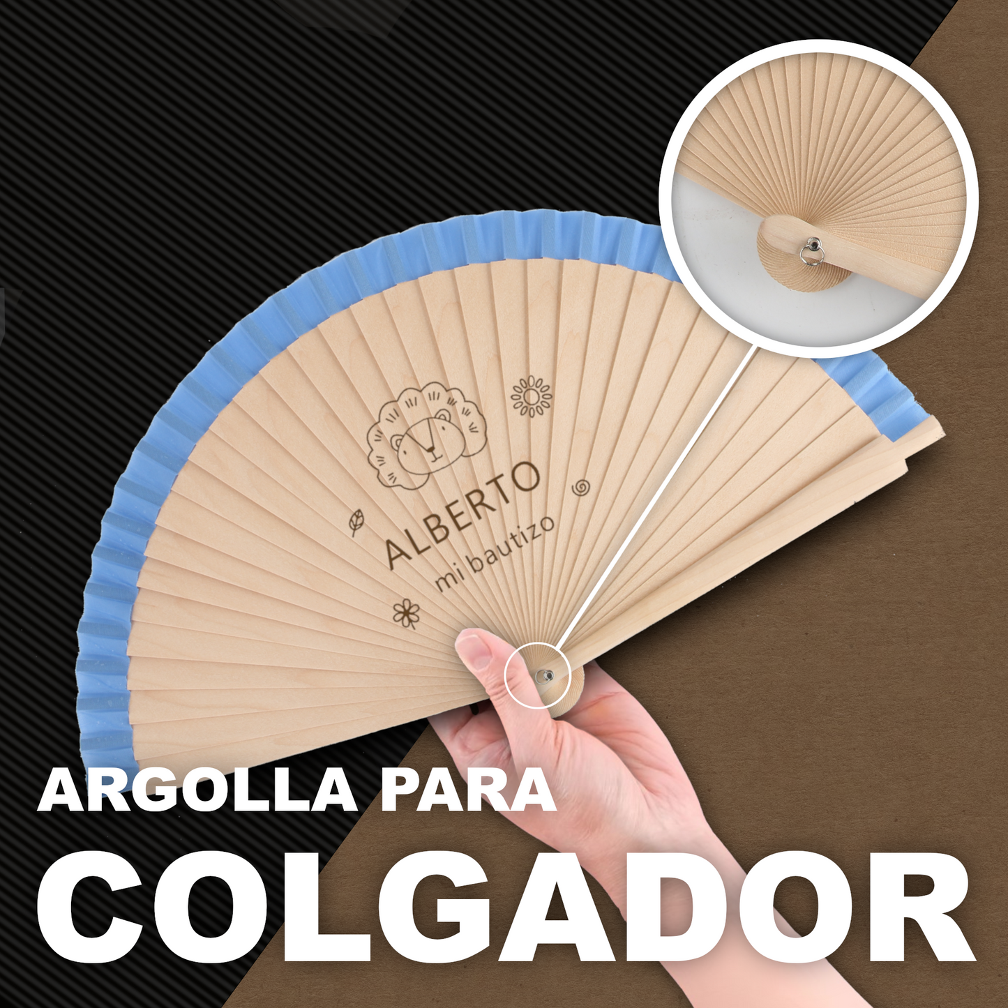 Home Universal® Abanico Personalizado de Madera, 1 Unidad – Detalle Elegante para Boda, Bautizo o Comunión, con Nombre y Fecha, Recuerdo Original para Invitados, 19 y 23 cm(Azul)