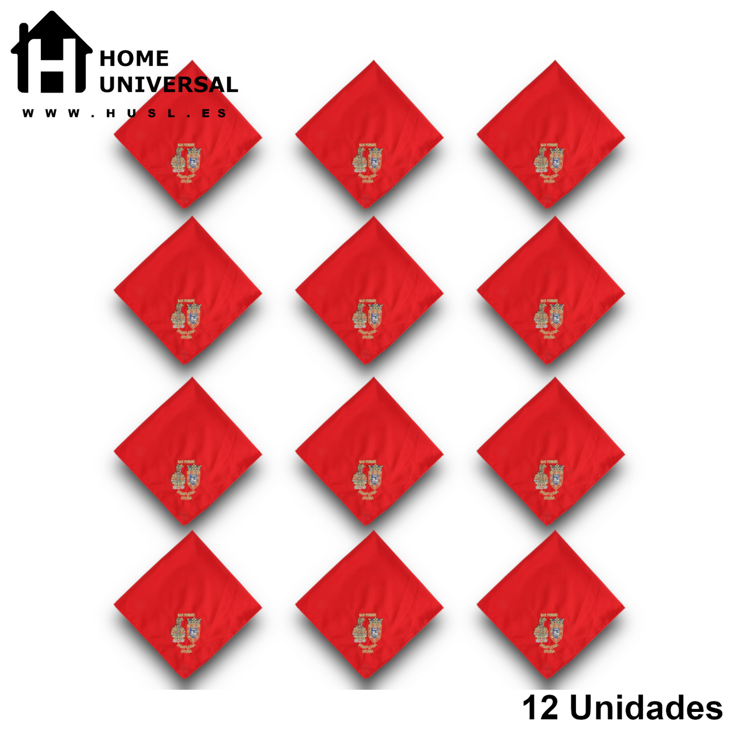 Home Universal® Fiestas Pamplona-Iruña (San Fermín) – Pack Set Accesorios con Pañuelos Rojos y Fajín Rojo Tradicional para Fiestas y Eventos, Estilo Oficial San Fermín (Pañuelo Rojo - Bordado de San Fermín, Escudo de Pamplona)