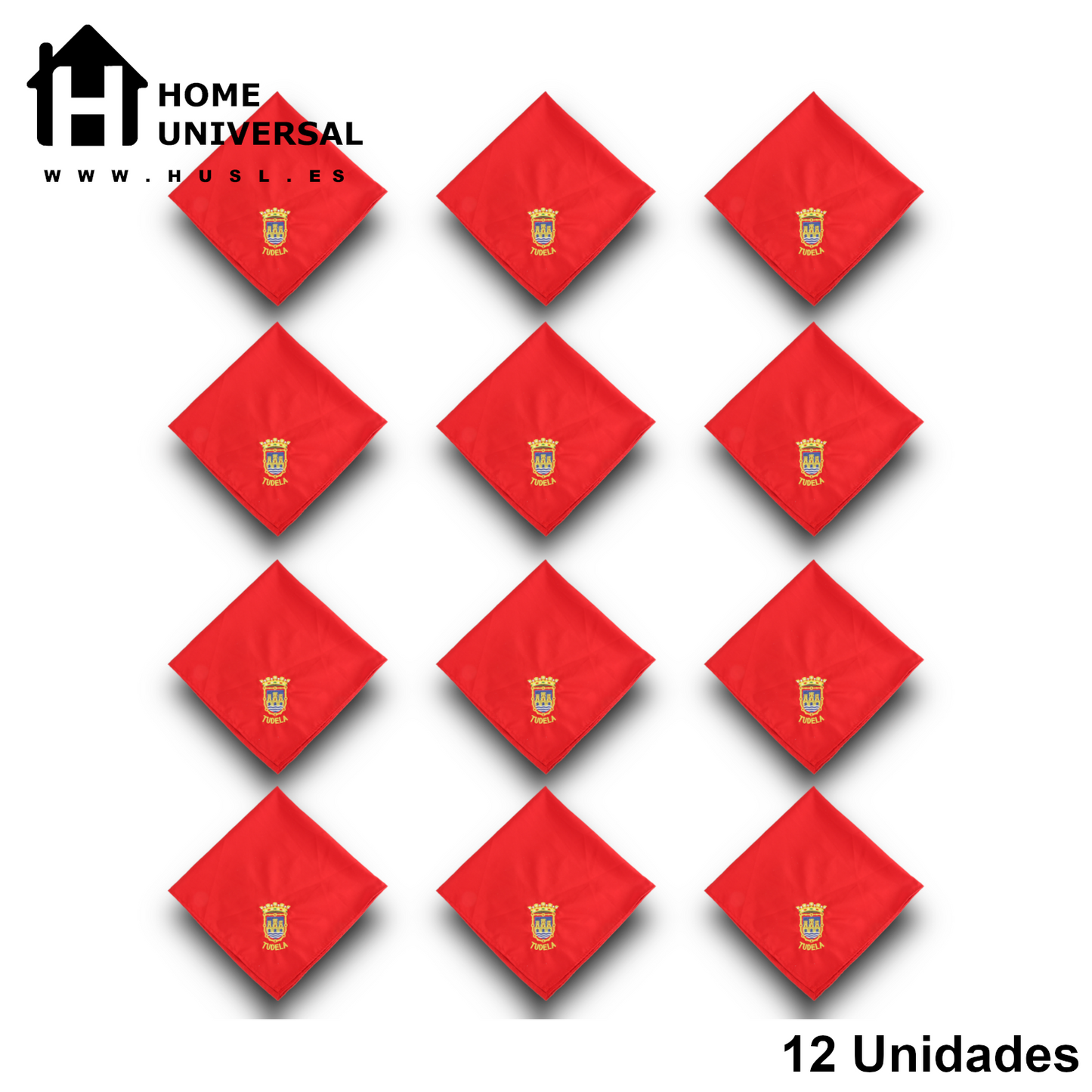 Home Universal® Pañuelo Rojo para Fiestas de Tudela Santa Ana – Tradicional, Cómodo y Resistente para Celebraciones y Eventos Populares (Pañuelo Rojo - Bordado de Escudo Tudela, Modelo 02)