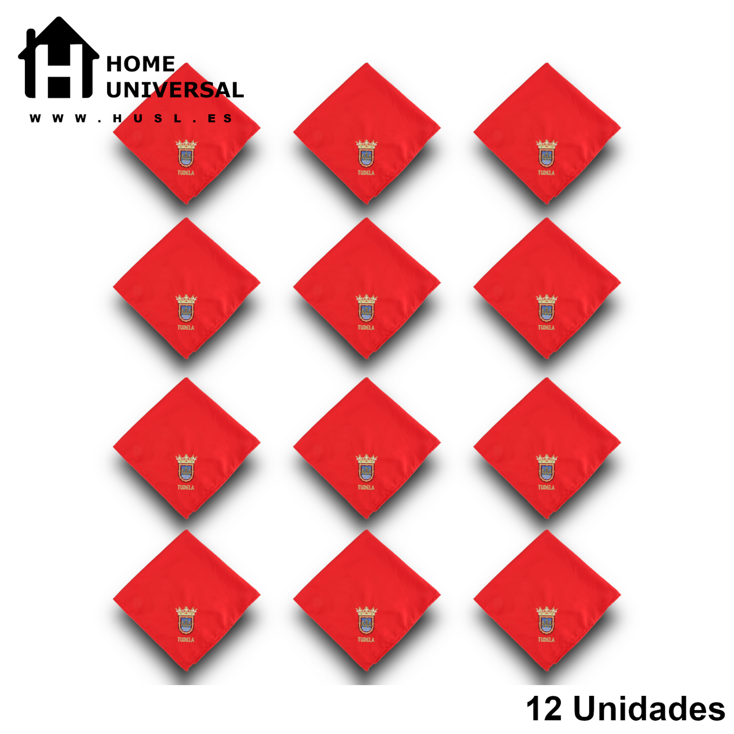 Home Universal® Pañuelo Rojo para Fiestas de Tudela Santa Ana – Tradicional, Cómodo y Resistente para Celebraciones y Eventos Populares (Pañuelo Rojo - Bordado de Escudo Tudela, Modelo 01)