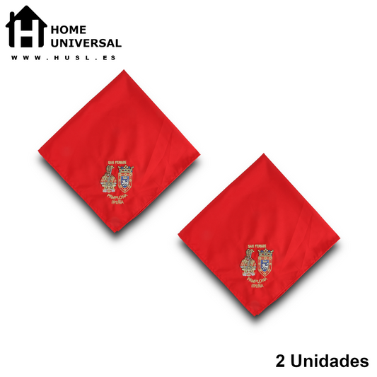 Home Universal® Fiestas Pamplona-Iruña (San Fermín) – Pack Set Accesorios con Pañuelos Rojos y Fajín Rojo Tradicional para Fiestas y Eventos, Estilo Oficial San Fermín (Pañuelo Rojo - Bordado de San Fermín, Escudo de Pamplona)