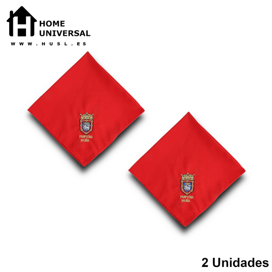 Home Universal® Fiestas Pamplona-Iruña (San Fermín) – Pack Set Accesorios con Pañuelos Rojos y Fajín Rojo Tradicional para Fiestas y Eventos, Estilo Oficial San Fermín (Pañuelo Rojo - Bordado de Escudo de Pamplona)
