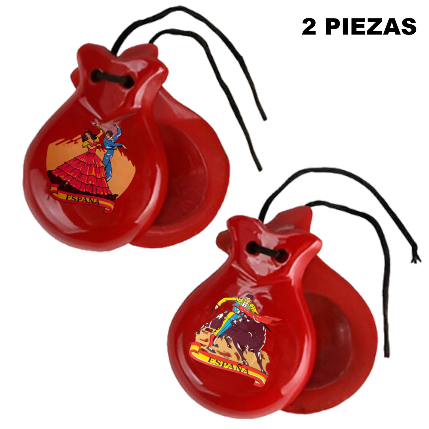 Home Universal® Castañuelas Flamencas Rojas con Lunares, Castañuelas Españolas para Baile de Flamenco,Sonido Tradicional,Ideales para Fiestas de Sevilla, Ferias, Disfraces y Eventos Españoles,2 Piezas (Dibujo Típico Español · Rojo)