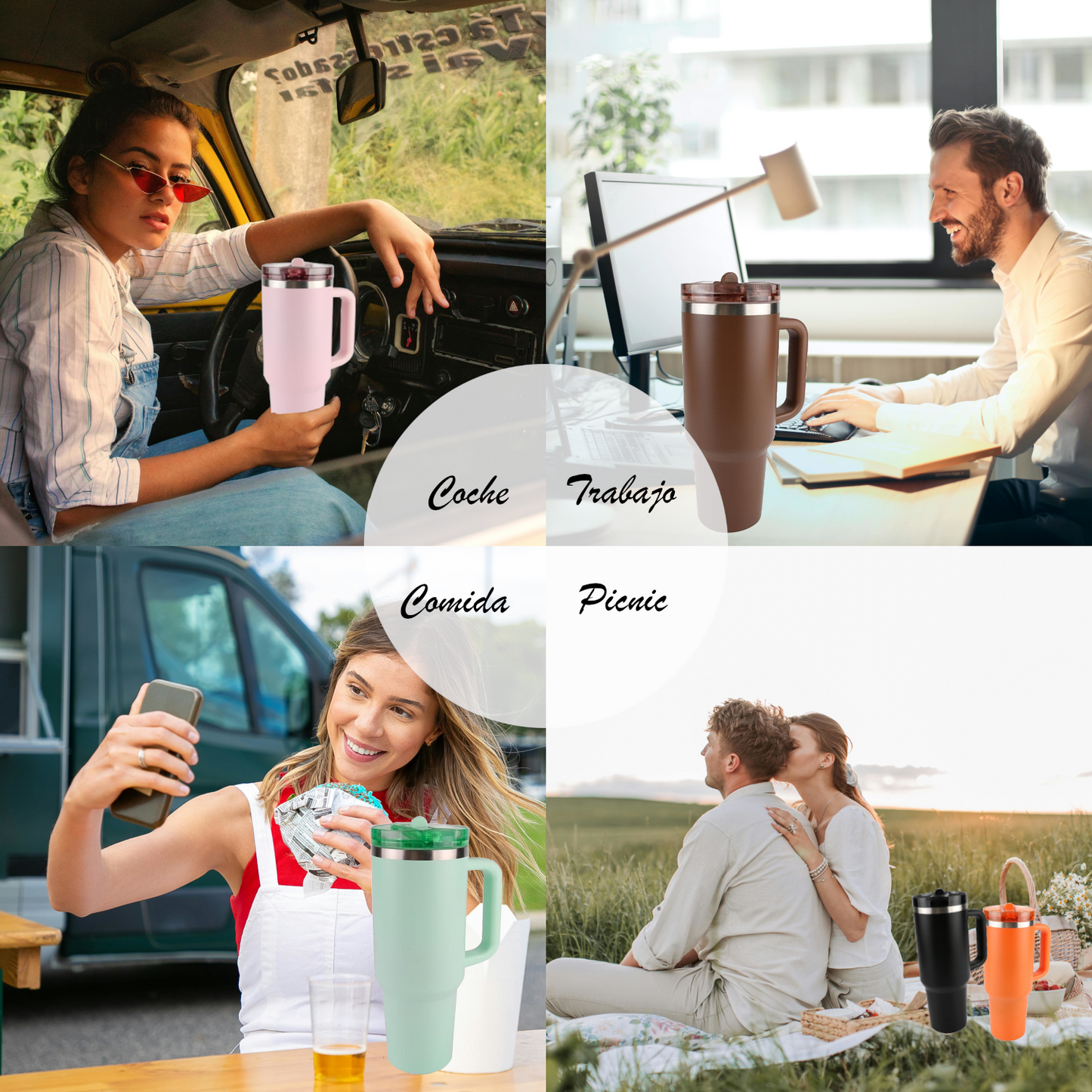 Home Universal ® Botella térmico 1200 ml con Pajita | A prueba de fugas | Acero Inoxidable sin BPA | Mantiene Frío 24h y Calor 12h | Termo Reutilizable Fácil de Llevar (Marrón)