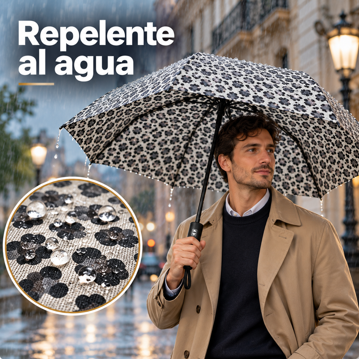 Home Universal® Paraguas Automático Plegable Grande, Compacto y Resistente, para Lluvia y Sol (Automático Apertura y Cierre (Leopardo Gris))