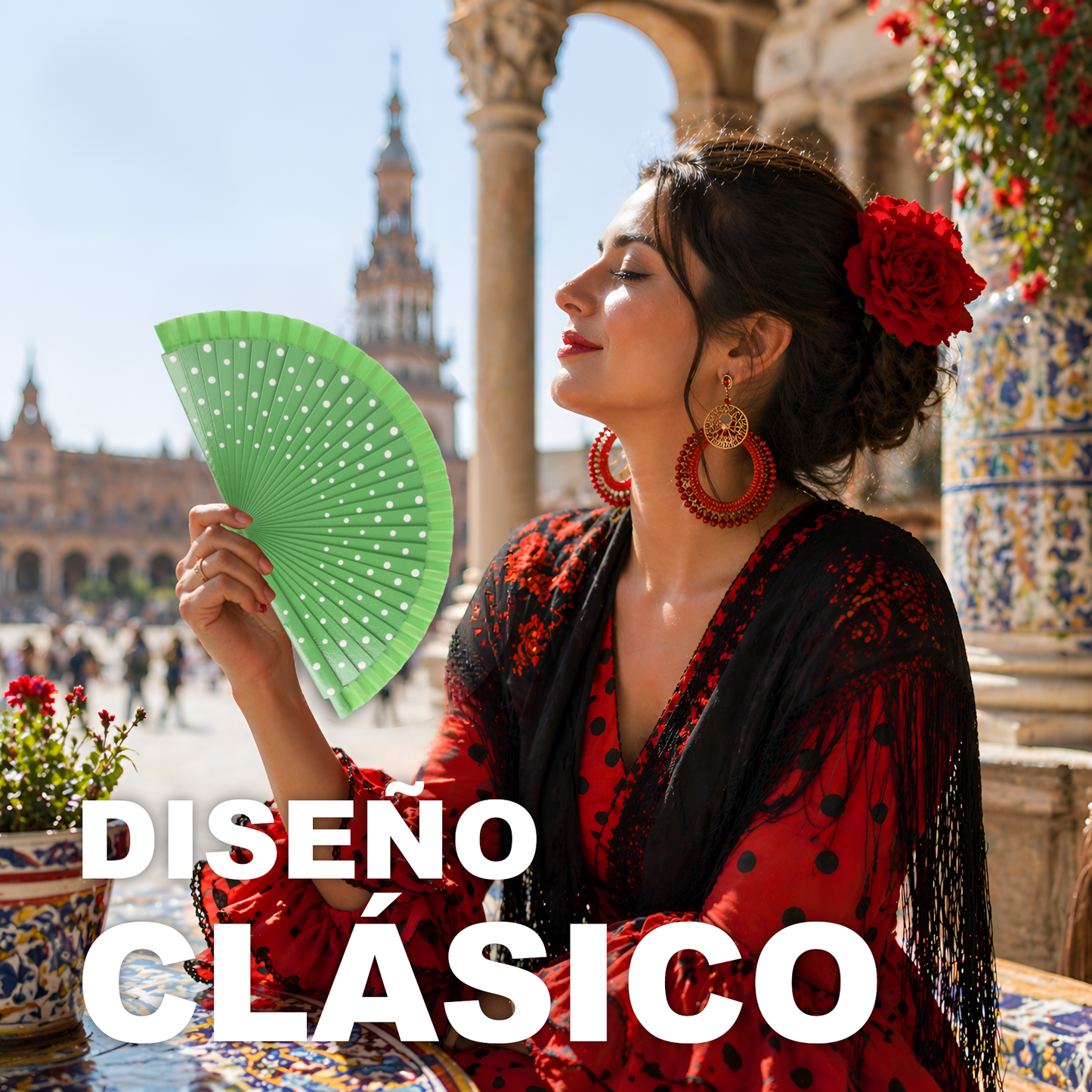 Home Universal® Pack de 1/2 Abanicos de Madera Lacados, Disponibles en Varios Colores y Tamaños, Abanico Flamenco Español para Bodas, Ferias, Fiestas, Comuniones y Eventos (23 cm, Verde Con Lunar Blanco)