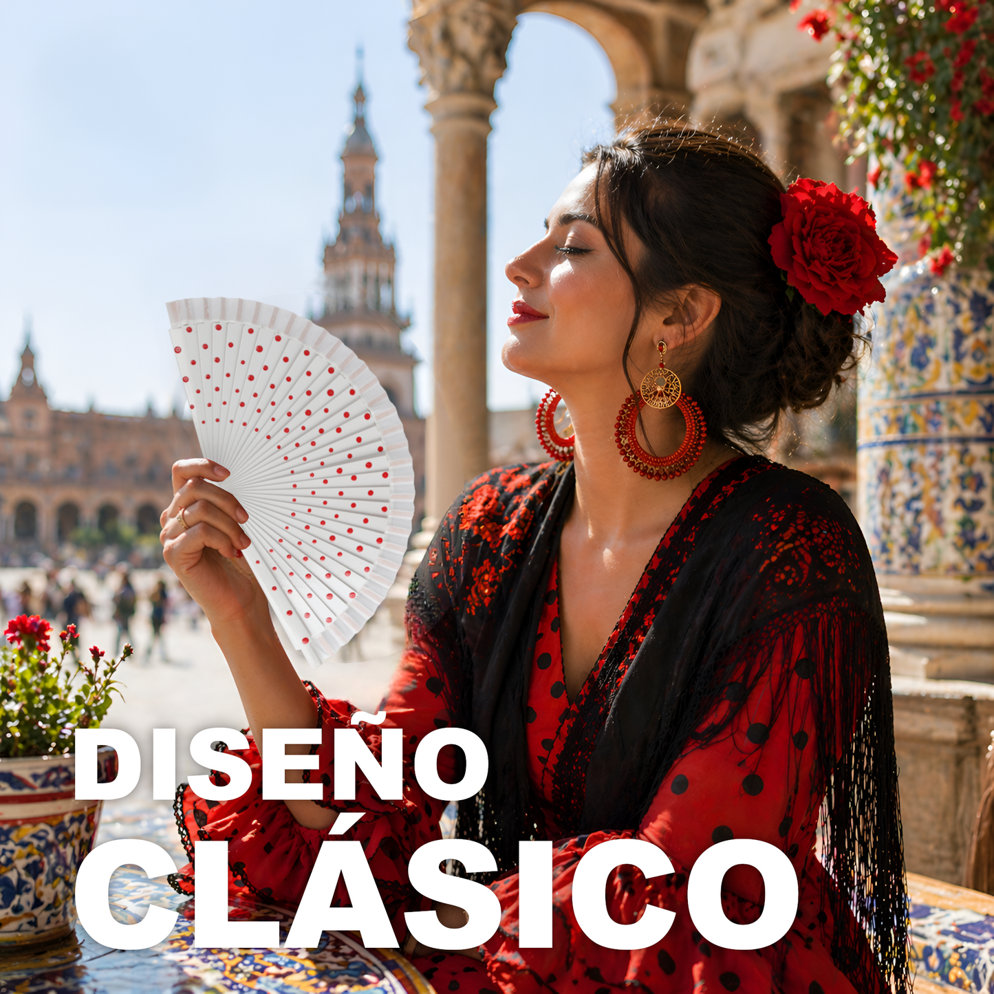 Home Universal® Pack de 1/2 Abanicos de Madera Lacados, Disponibles en Varios Colores y Tamaños, Abanico Flamenco Español para Bodas, Ferias, Fiestas, Comuniones y Eventos (23 cm, Blanco Con Lunar Rojo)
