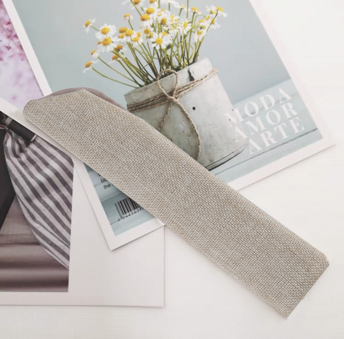 Home Universal ® 12 Piezas Funda De Abanicos, Bolsa De Abanicos, Bolsa De Regalo, Detalles Para Invitados, Regalos De Boda, Fiestas, Comunión o Bautizo (Tela Yute Beige, 5.5 x 25)