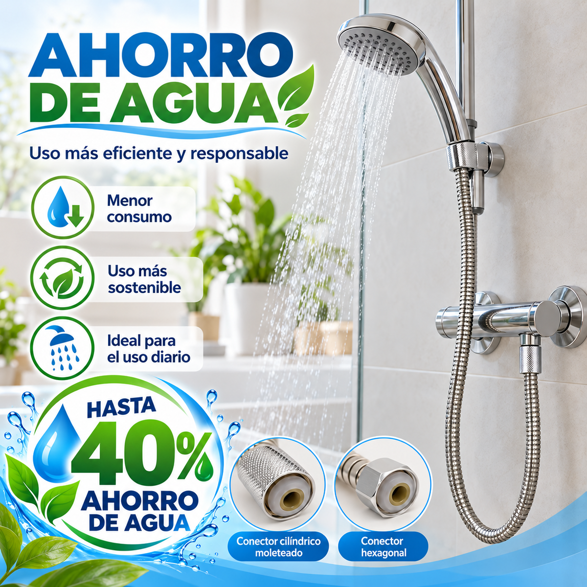 Home Universal® Manguera de Ducha Universal G1/2 – Flexible, Antienredos y Fácil de Instalar, Compatible con la Mayoría de Duchas (Plata Acero (1.5m))