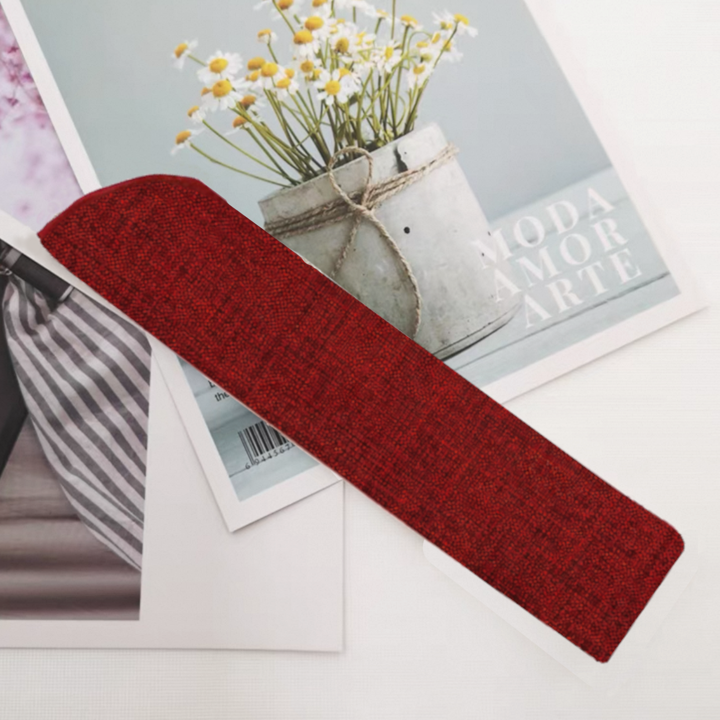 Home Universal ® 12 Piezas Funda De Abanicos, Bolsa De Abanicos, Bolsa De Regalo, Detalles Para Invitados, Regalos De Boda, Fiestas, Comunión o Bautizo (Tela Yute Rojo, 5.5 x 25)