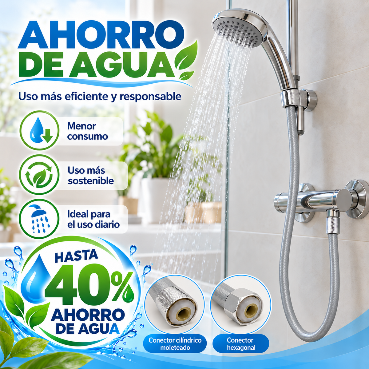 Home Universal® Manguera de Ducha Universal G1/2 – Flexible, Antienredos y Fácil de Instalar, Compatible con la Mayoría de Duchas (Gris Plata (1.5m))