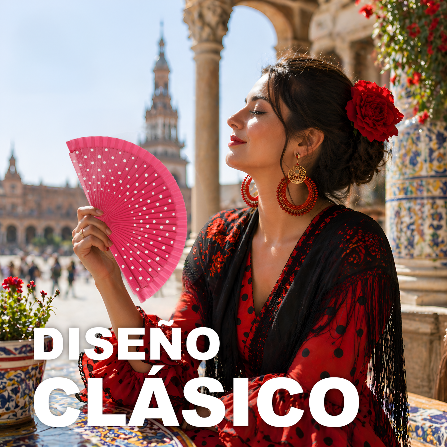Home Universal® Pack de 1/2 Abanicos de Madera Lacados, Disponibles en Varios Colores y Tamaños, Abanico Flamenco Español para Bodas, Ferias, Fiestas, Comuniones y Eventos (23 cm, Rosa Con Lunar Blanco)