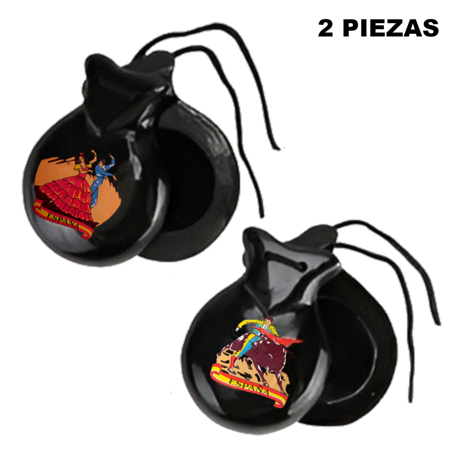 Home Universal® Castañuelas Flamencas Rojas con Lunares, Castañuelas Españolas para Baile de Flamenco,Sonido Tradicional,Ideales para Fiestas de Sevilla, Ferias, Disfraces y Eventos Españoles,2 Piezas (Dibujo Típico Español · Negro)