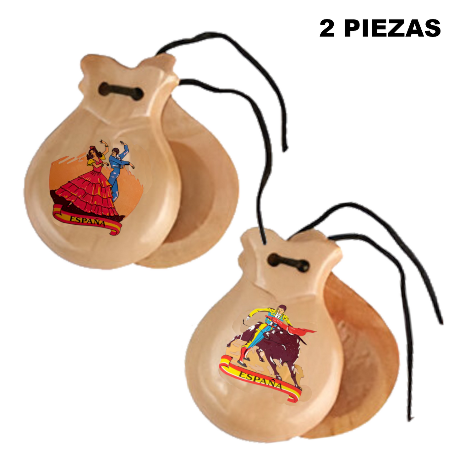 Home Universal® Castañuelas Flamencas Rojas con Lunares, Castañuelas Españolas para Baile de Flamenco,Sonido Tradicional,Ideales para Fiestas de Sevilla, Ferias, Disfraces y Eventos Españoles,2 Piezas (Dibujo Típico Español · Beige)