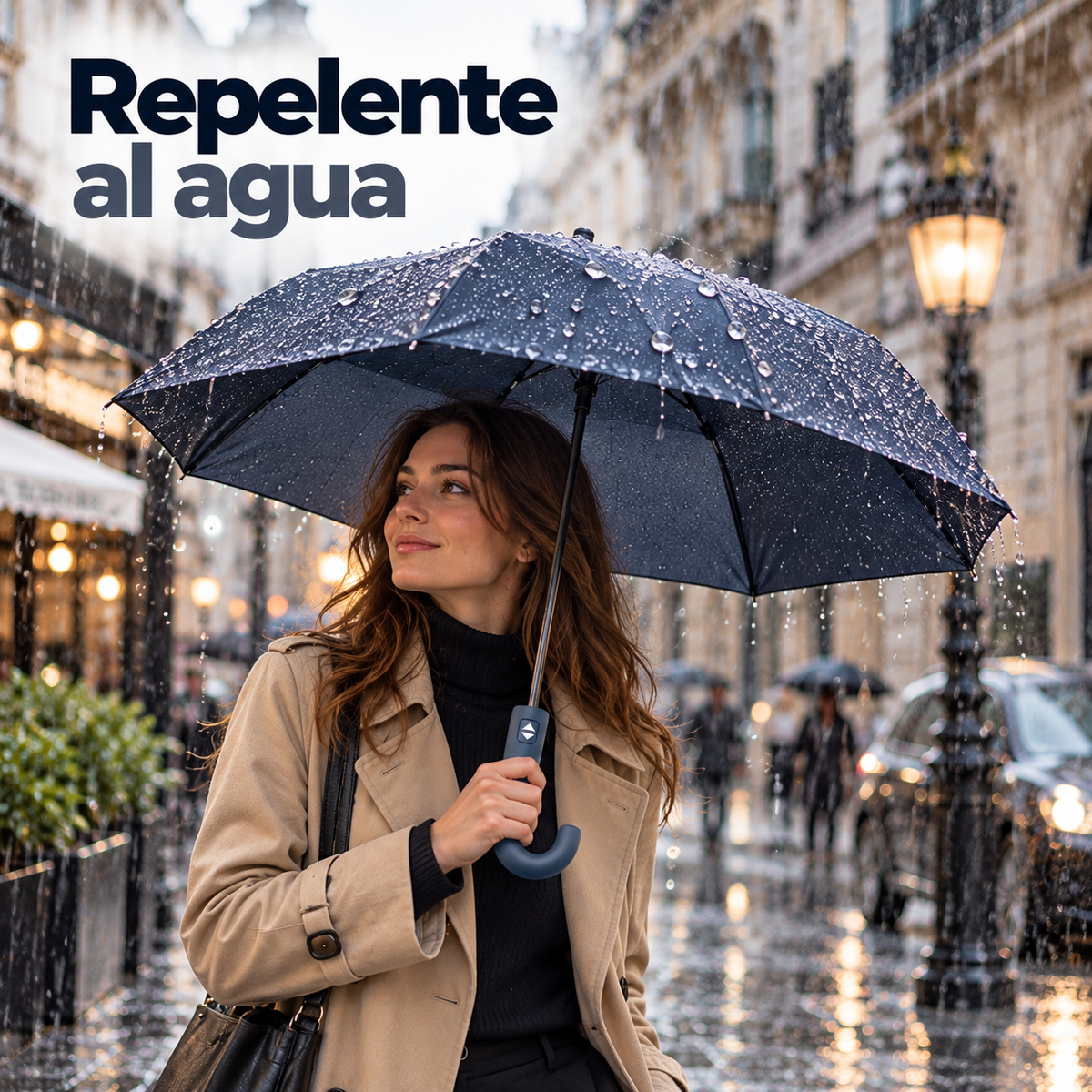 Home Universal® Paraguas Automático Plegable Grande, Compacto y Resistente, para Lluvia y Sol (Mango Curvo (Azul))