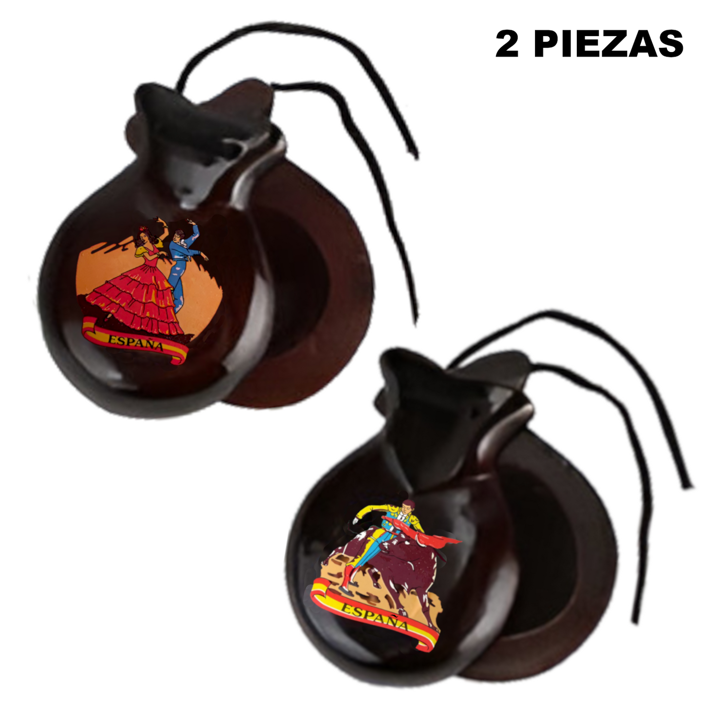 Home Universal® Castañuelas Flamencas Rojas con Lunares, Castañuelas Españolas para Baile de Flamenco,Sonido Tradicional,Ideales para Fiestas de Sevilla, Ferias, Disfraces y Eventos Españoles,2 Piezas (Dibujo Típico Español · Marrón)