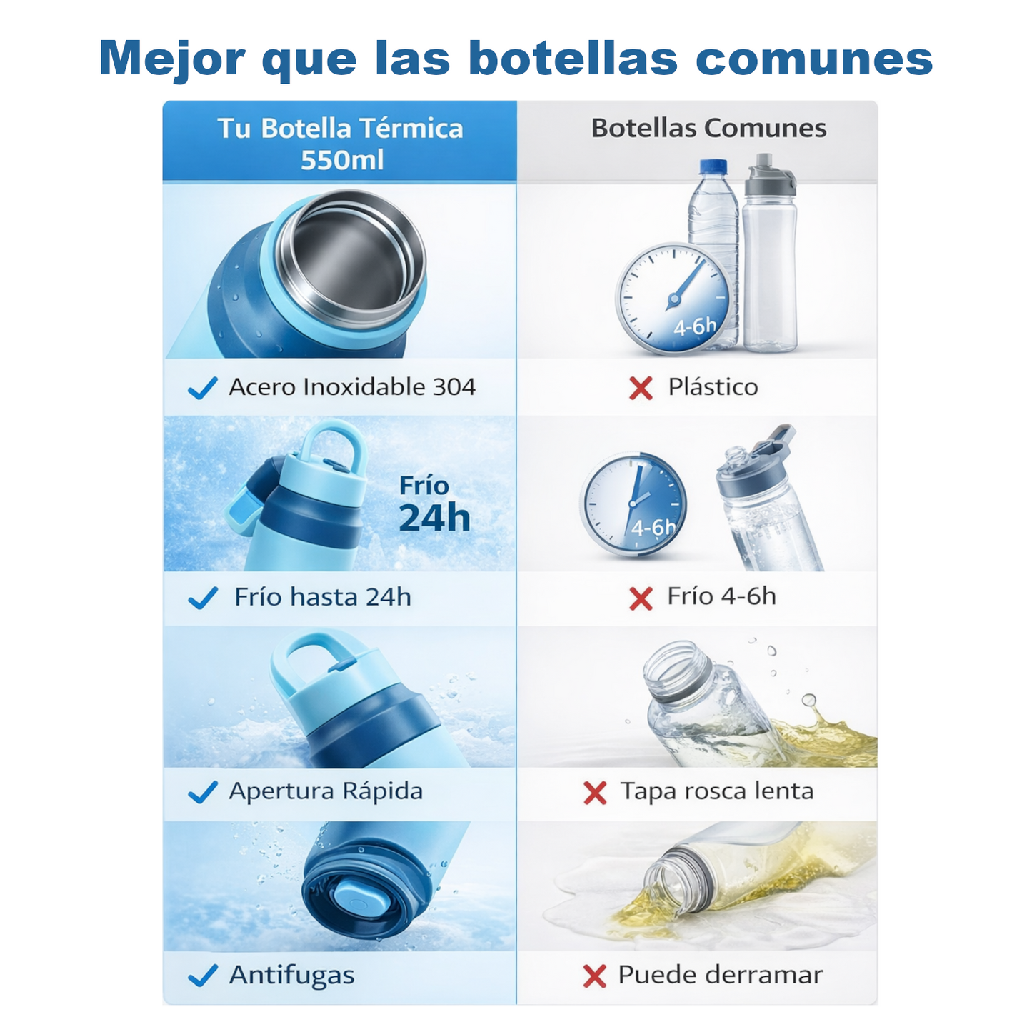 Home Universal® Botella Térmica 550ML de Apertura Rápida – Termo de Acero Inoxidable Antifugas para Café, Té y Bebidas Frías 24H/Calientes 12H (Marrón Claro)