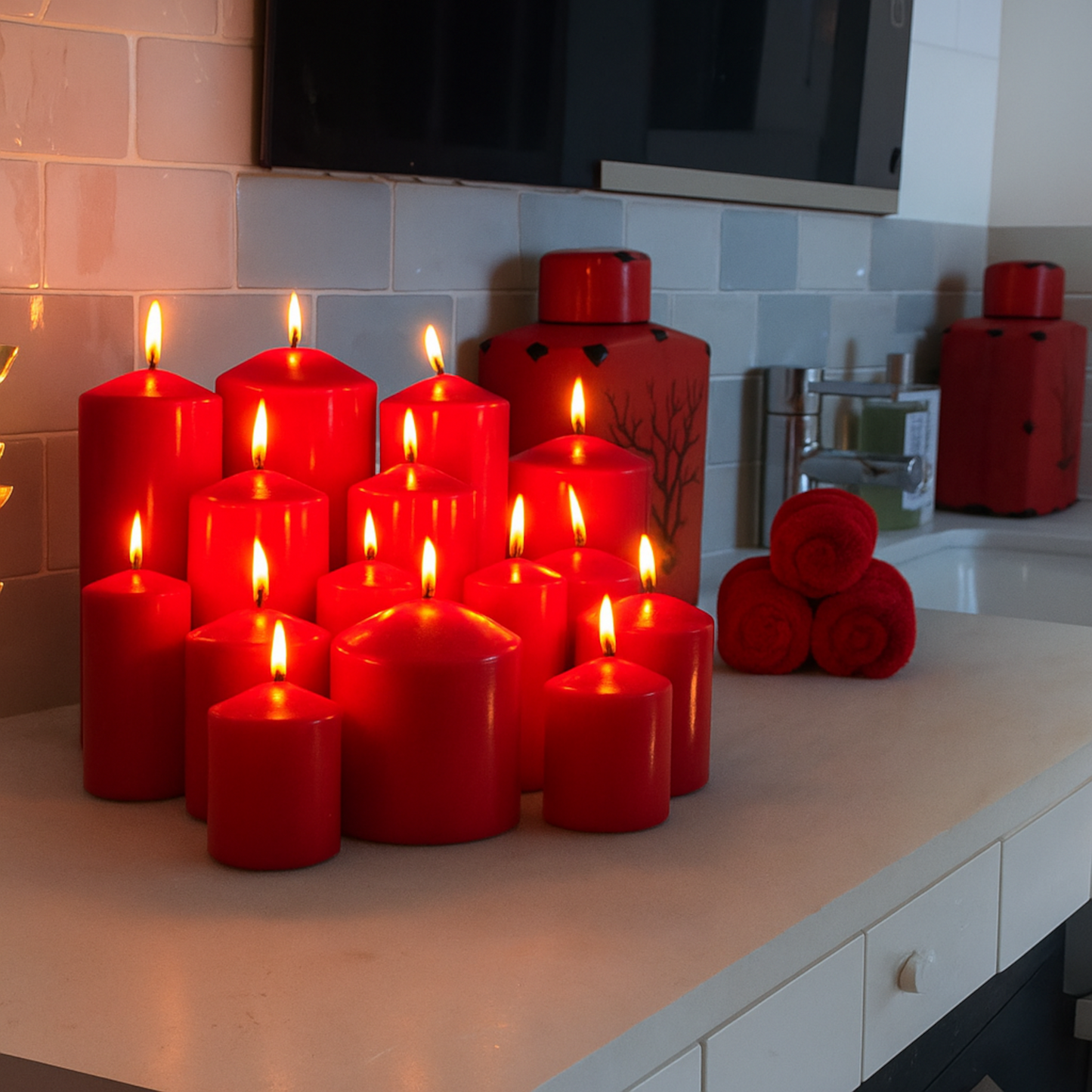 Home Universal® Pack de 2 Velas Lumar Decorativas sin Aroma – Velas Blancas o Rojas de Distintos Tamaños, Ideales para Decoración del Hogar, Bodas, Centros de Mesa y Eventos Elegantes (15X9CM - 710g (2 Unidades · Rojo))