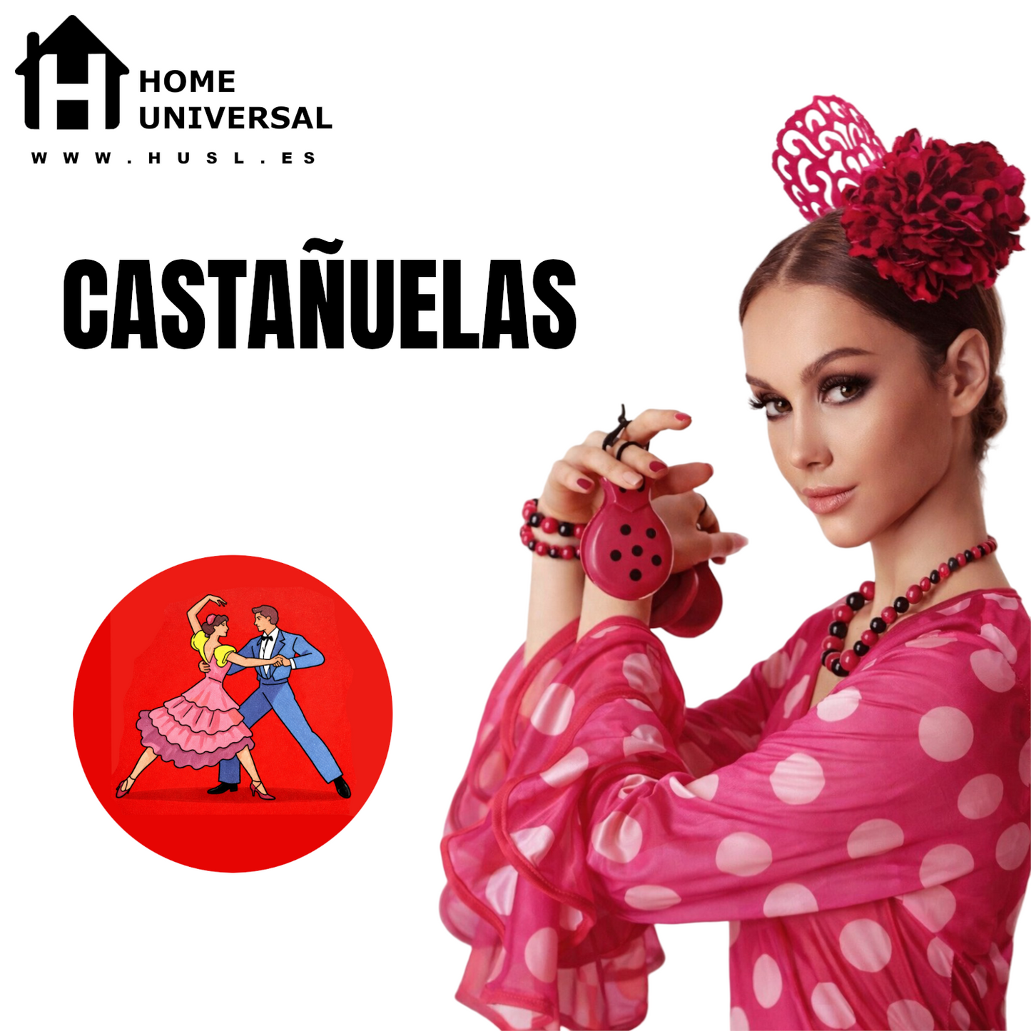 Home Universal® Castañuelas Flamencas Rojas con Lunares, Castañuelas Españolas para Baile de Flamenco,Sonido Tradicional,Ideales para Fiestas de Sevilla, Ferias, Disfraces y Eventos Españoles,2 Piezas (Lunar · Rojo con Punto Negro)