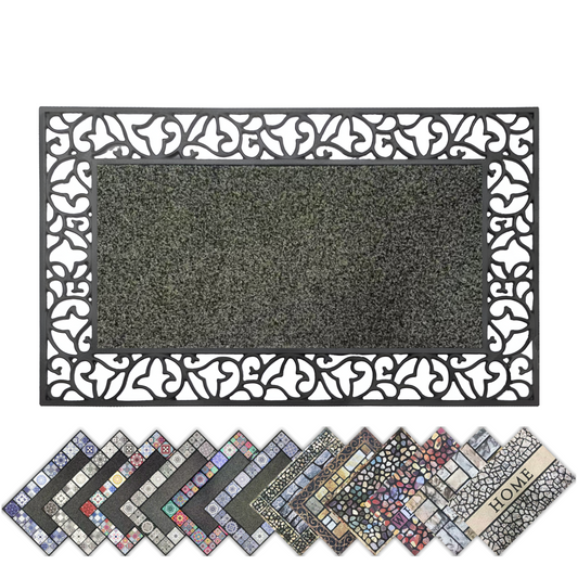 Home Universal® Felpudo de Goma Antideslizante para Exterior y interior – Resistente a Lluvia y Barro, Limpia Zapatos, Alta Durabilidad – Varias Medidas, 45X75CM, Negro (Diseño Clásico Ornamental)