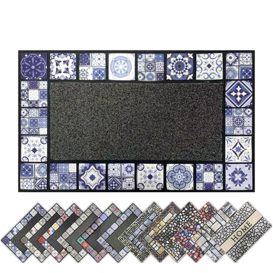 Home Universal® Felpudo de Goma Antideslizante para Exterior y interior – Resistente a Lluvia y Barro, Limpia Zapatos, Alta Durabilidad – Varias Medidas, 45X75CM, Azul (Estilo Baldosas Vintage)
