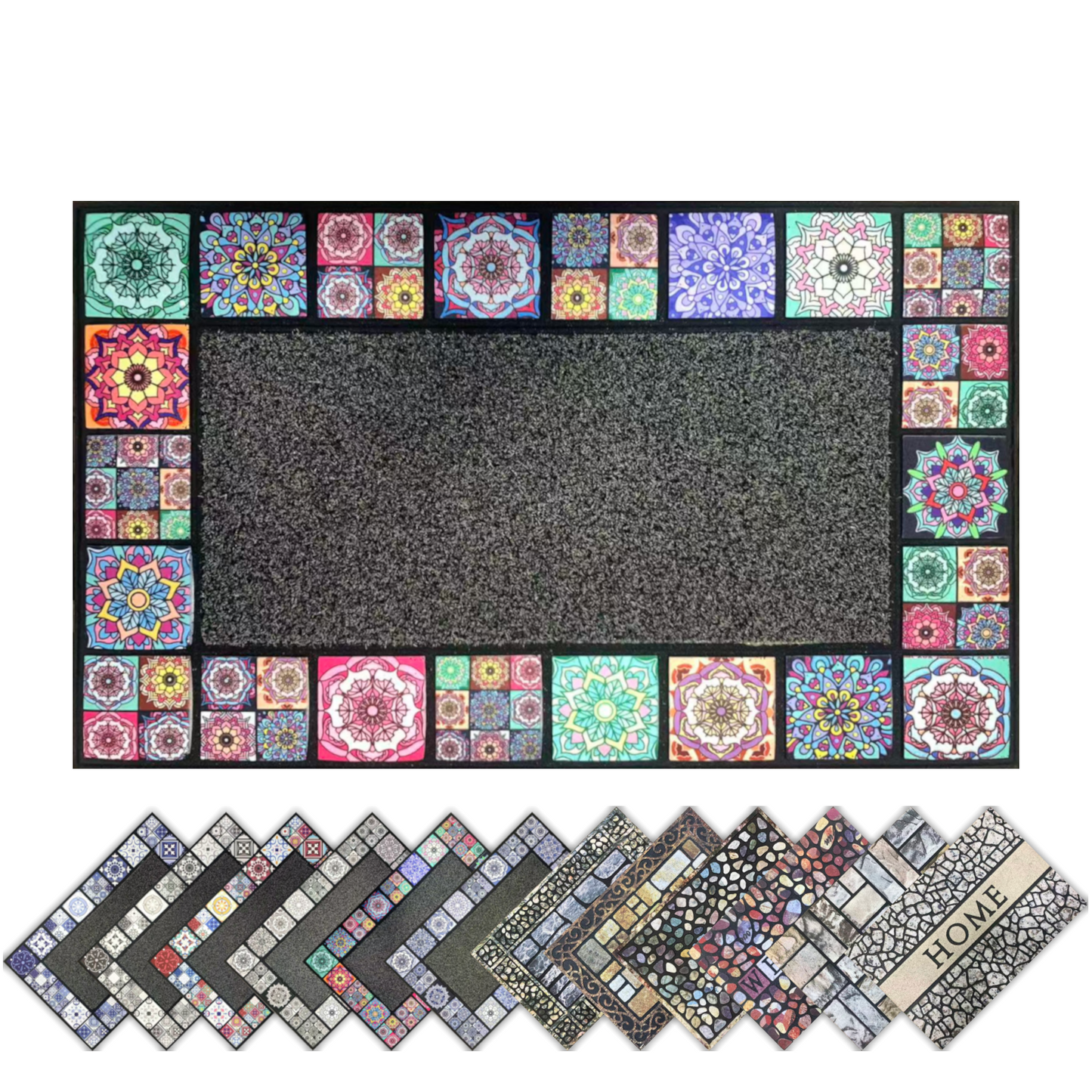 Home Universal® Felpudo de Goma Antideslizante para Exterior y interior – Resistente a Lluvia y Barro, Limpia Zapatos, Alta Durabilidad – Varias Medidas, 45X75CM, Colorido (Diseño Mosaico Azulejo)