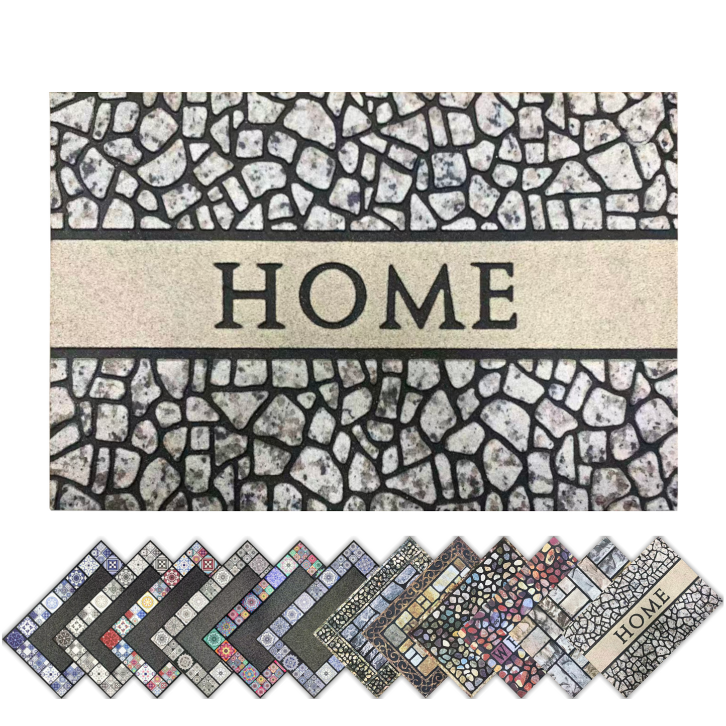 Home Universal® Felpudo de Goma Antideslizante para Exterior y interior – Resistente a Lluvia y Barro, Limpia Zapatos, Alta Durabilidad – Varias Medidas, 40X60CM, HOME (Gres Blanco con Franja)