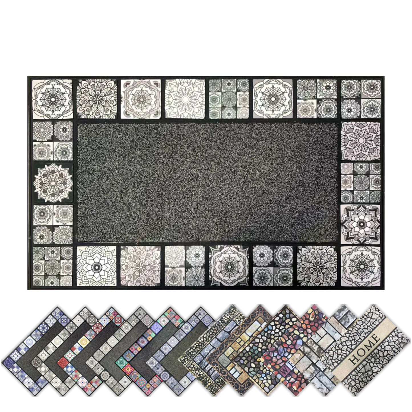 Home Universal® Felpudo de Goma Antideslizante para Exterior y interior – Resistente a Lluvia y Barro, Limpia Zapatos, Alta Durabilidad – Varias Medidas, 45X75CM, Gris (Diseño Mosaico Azulejo)