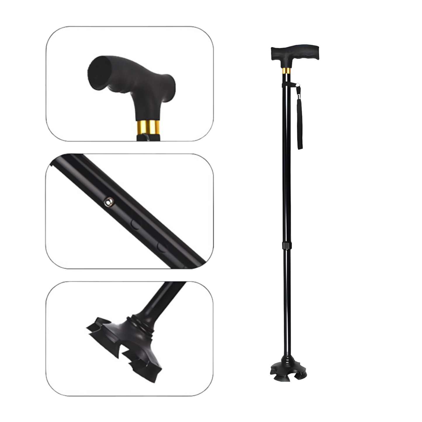 Home Universal Bastón de Aluminio Ajustable | Bastones para Mayores Ajustables en Altura | Ultraligero y Extensible | Antideslizante para Evitar Caídas | Ideal para Viajar y Caminar con Seguridad