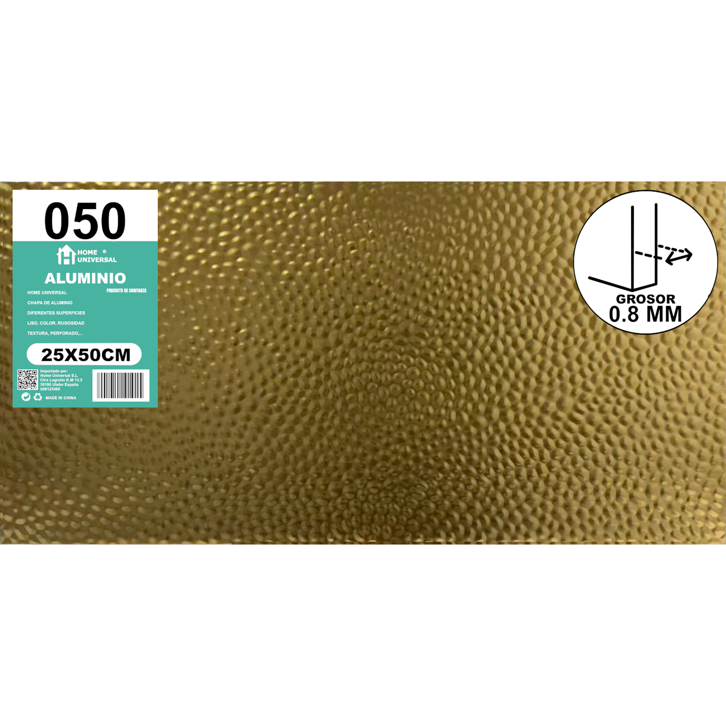 ome Universal® Chapa de Aluminio Estriada, Lisa, Malla y Perforada (Cuadrada, Ovalada, Redonda), Rugosa – Lámina Metálica Resistente Anticorrosión para Bricolaje e Industria Superficie (Rugosidad) - Dorado (25X50CM - 0.8MM)