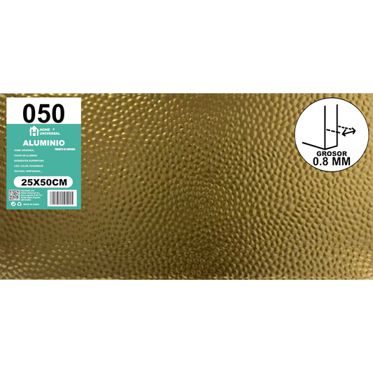 ome Universal® Chapa de Aluminio Estriada, Lisa, Malla y Perforada (Cuadrada, Ovalada, Redonda), Rugosa – Lámina Metálica Resistente Anticorrosión para Bricolaje e Industria Superficie (Rugosidad) - Dorado (25X50CM - 0.8MM)
