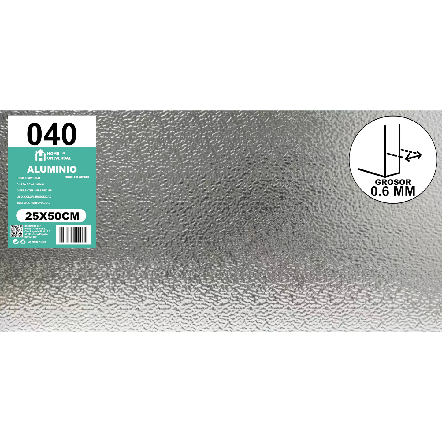 ome Universal® Chapa de Aluminio Estriada, Lisa, Malla y Perforada (Cuadrada, Ovalada, Redonda), Rugosa – Lámina Metálica Resistente Anticorrosión para Bricolaje e Industria Superficie (Rugosidad) - Plateado (25X50CM - 0.6MM)