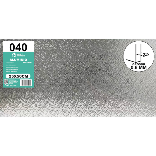 ome Universal® Chapa de Aluminio Estriada, Lisa, Malla y Perforada (Cuadrada, Ovalada, Redonda), Rugosa – Lámina Metálica Resistente Anticorrosión para Bricolaje e Industria Superficie (Rugosidad) - Plateado (25X50CM - 0.6MM)