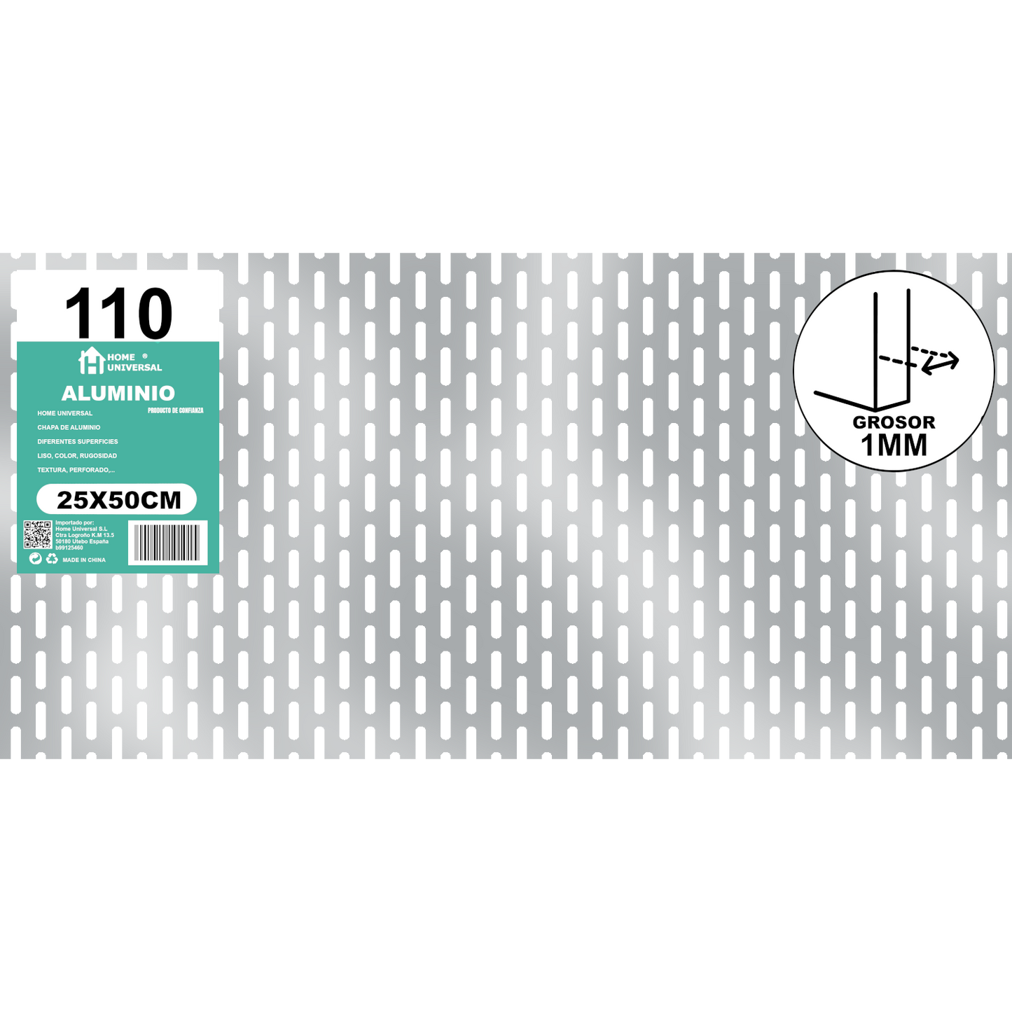 ome Universal® Chapa de Aluminio Estriada, Lisa, Malla y Perforada (Cuadrada, Ovalada, Redonda), Rugosa – Lámina Metálica Resistente Anticorrosión para Bricolaje e Industria Superficie (Perforada Forma Óvalo) - Perforada Óvalo-6X18MM (25X50CM - 1MM)